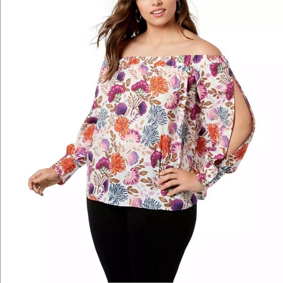 INC International Concepts Tops - {2x hp} Plus INC Off-The-Shoulder Floral Blouse